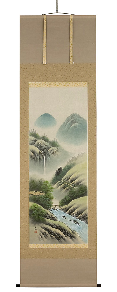 彩色山水　井原史朗（直筆） 　画像　掛軸（掛け軸）　