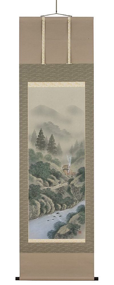 彩色山水　川村和香（直筆）  画像　掛軸（掛け軸）　