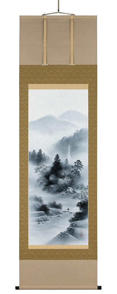水墨山水　中野長春（直筆）  画像　掛軸（掛け軸）　