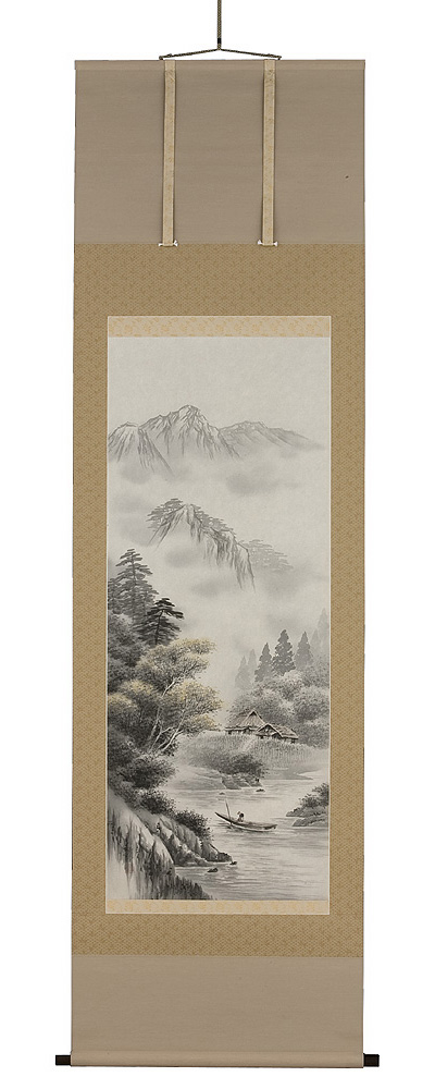 水墨山水　森　雪堂（直筆） 画像　掛軸（掛け軸）　