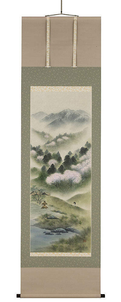 陽光山水　倉地邦彦（直筆） 　画像　掛軸（掛け軸）　