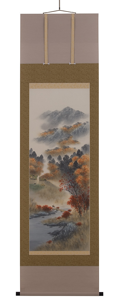 秋色山水 倉地邦彦（直筆）　掛軸（掛け軸）