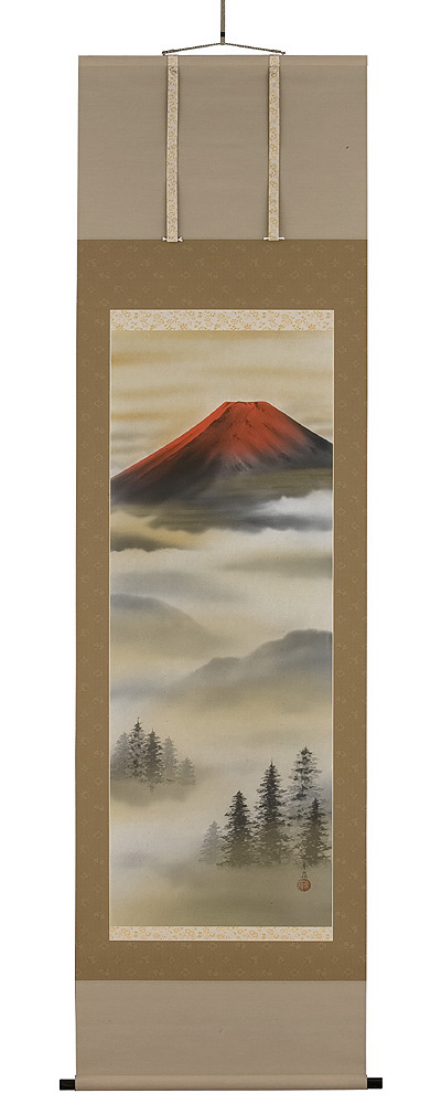 朱映富士　岩田東嶺（直筆）  画像　掛軸（掛け軸）　