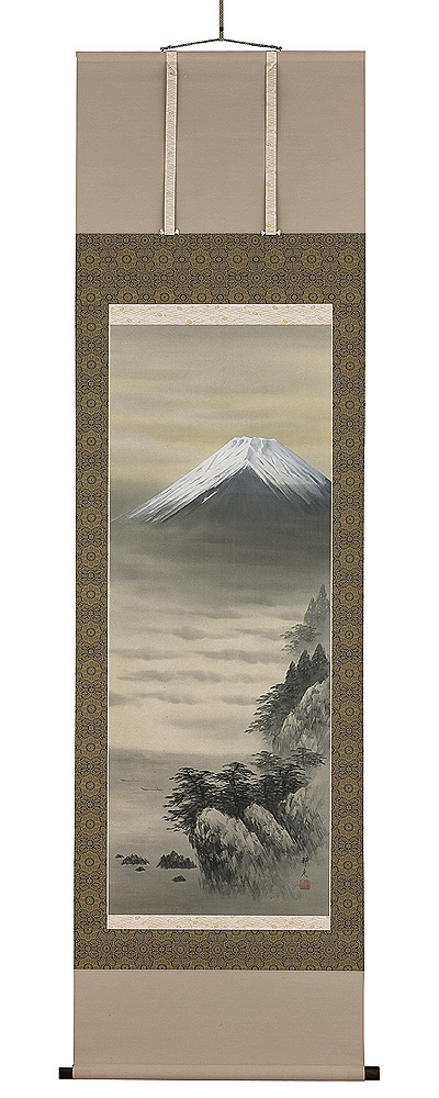 湖上富士　倉地邦彦（直筆） 　画像　掛軸（掛け軸）　
