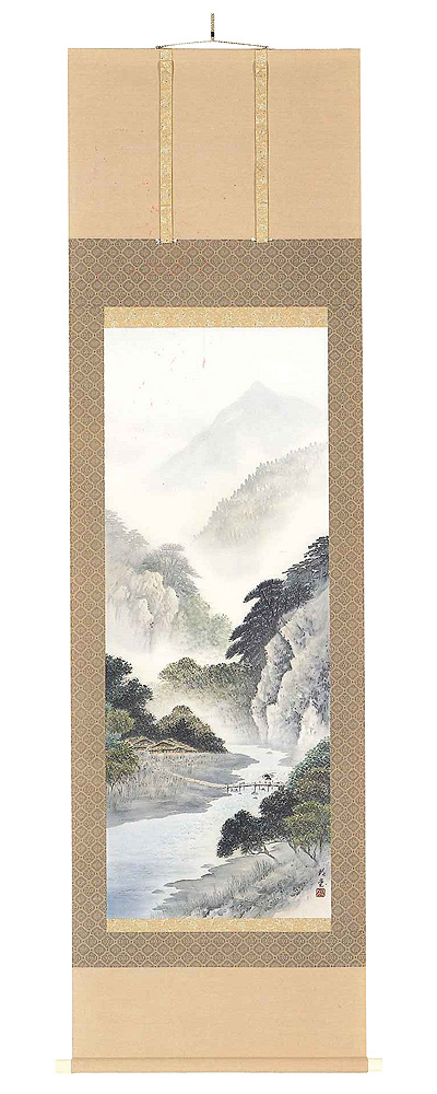 彩色山水 森　邦堂（直筆） の掛軸（掛け軸）
