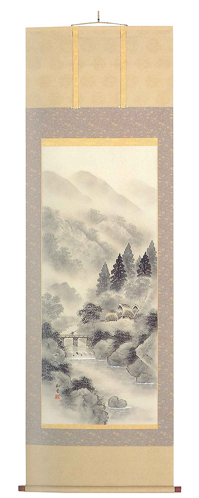 水墨山水　川村　和香（直筆） の掛軸（掛け軸）