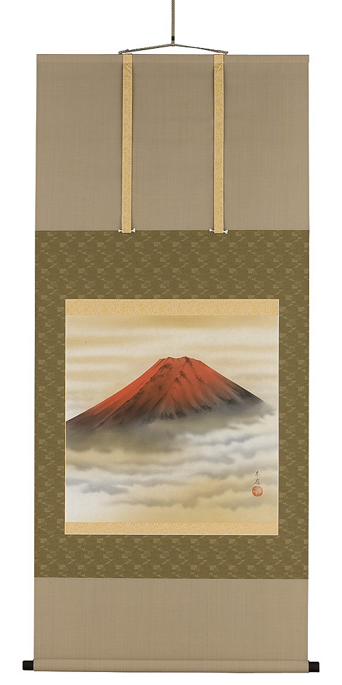 朱映富士　岩田東嶺（直筆） 　画像　掛軸（掛け軸）　