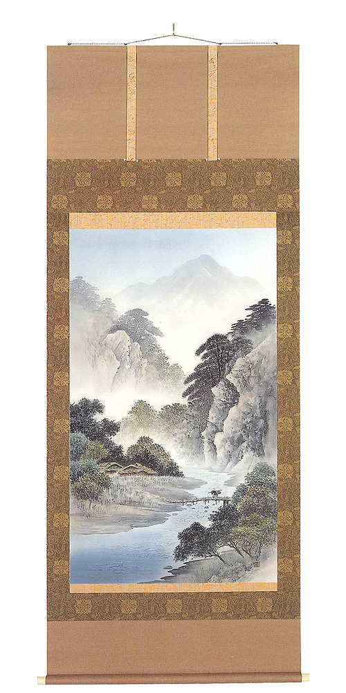 彩色山水　森　邦堂（直筆） の掛軸（掛け軸）