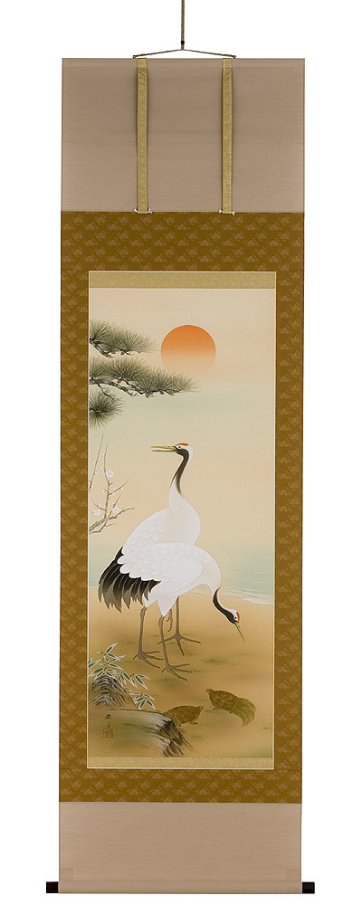 鶴亀 小森藤月（直筆）　掛軸（掛け軸）