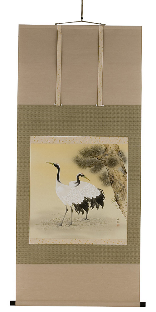 双鶴 青柳北彩（直筆）　掛軸（掛け軸）