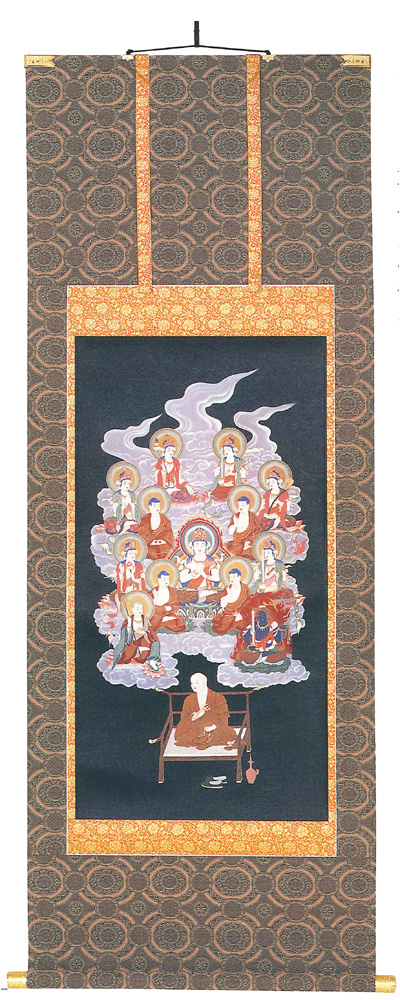真言十三佛御大師入（印刷紺地）　掛軸（掛け軸）