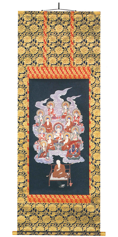 真言十三佛御大師入（印刷紺地）　掛軸（掛け軸）