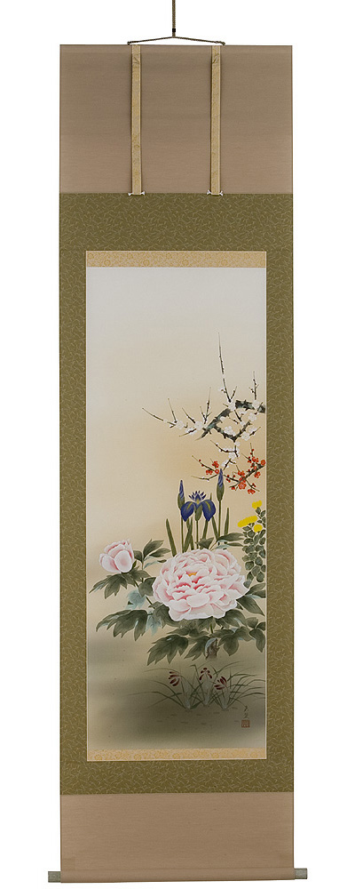 四季草花　中川若翠（直筆）　掛軸（掛け軸）　