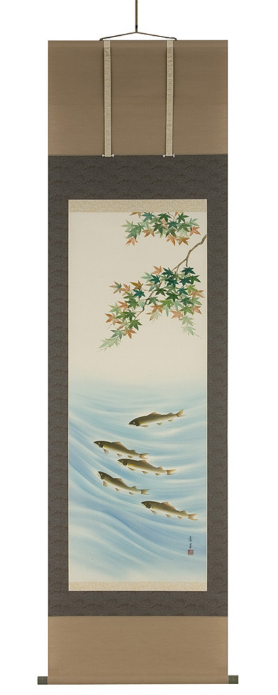 泳鮎　石原章堂（直筆）　掛軸（掛け軸）　