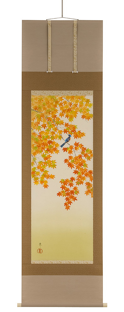 紅葉　佐々木愛日（直筆）　掛軸（掛け軸）　