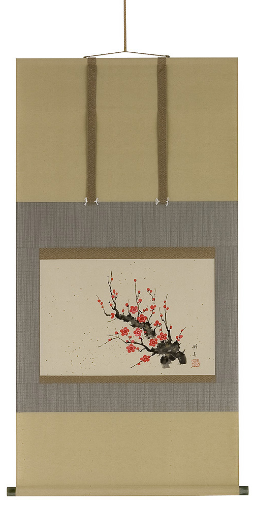 紅梅 宮沢湖春（直筆）　掛軸（掛け軸）