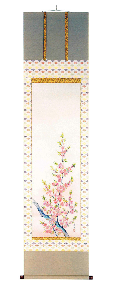 桃の花　鈴木秀湖（直筆）　掛軸（掛け軸）