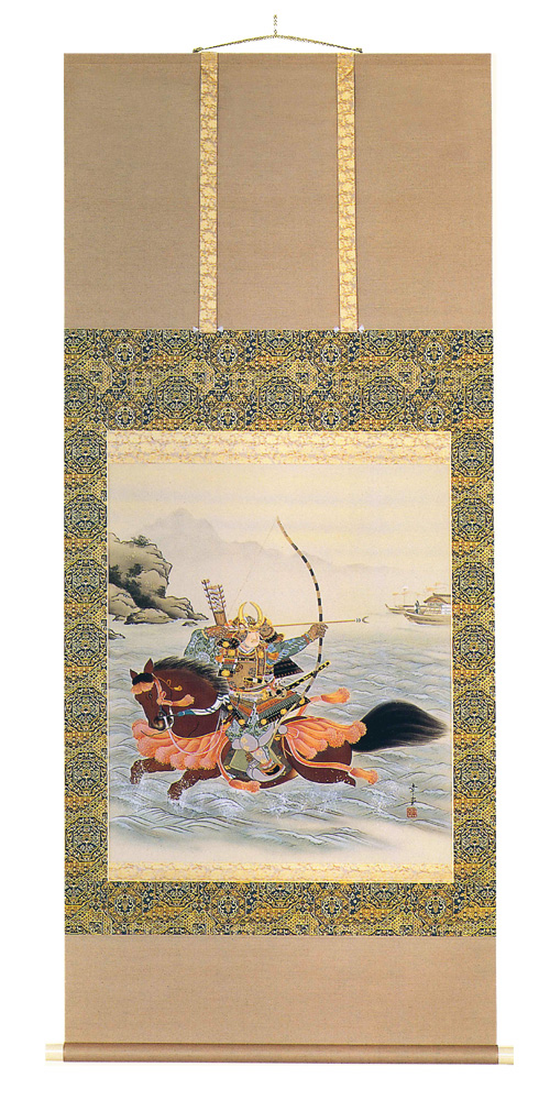 大幅　武者　那須の與一　石原　章堂（直筆）　掛軸（掛け軸）