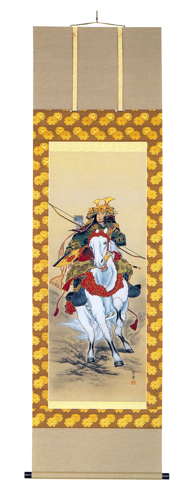 武者（白馬）　森　雪堂（直筆）　掛軸（掛け軸）