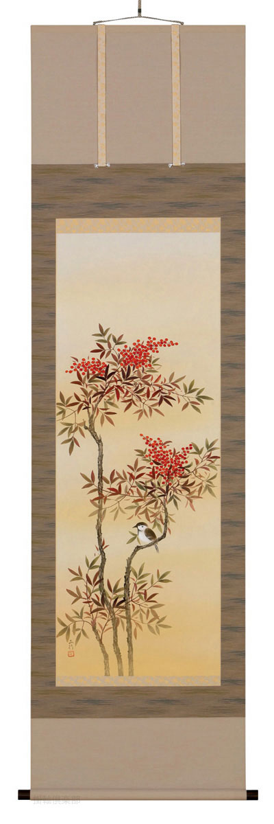 南天に雀　川島正行【直筆作品】