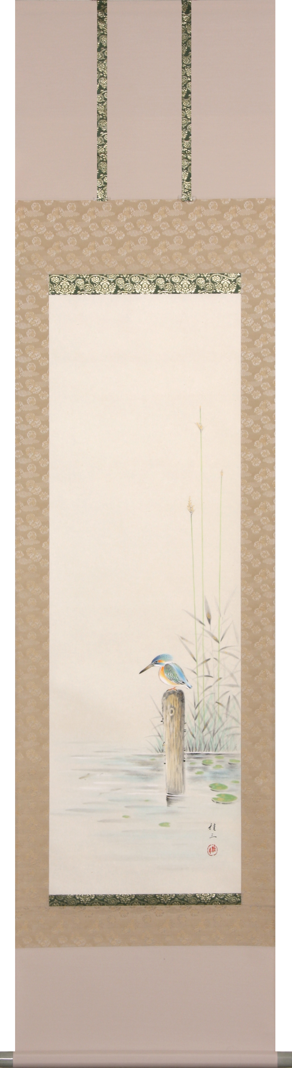 佐藤桂三さんが直筆で描いた、川蝉の掛軸、サイズは半切立の掛軸