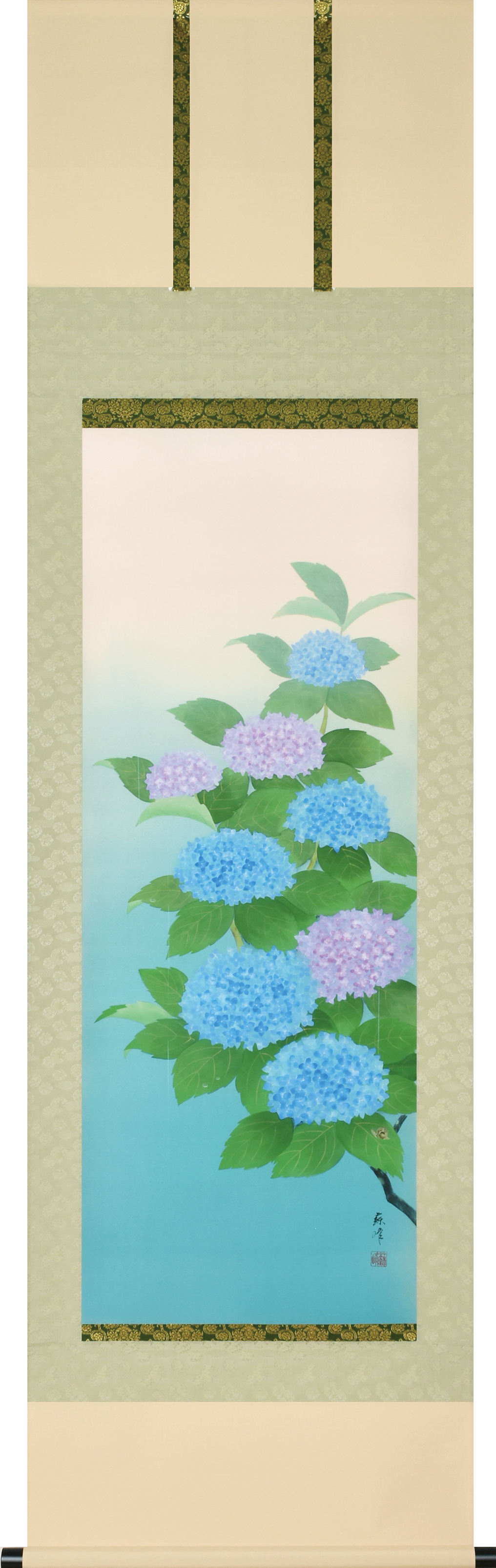 紫陽花に蝸牛　富岡蘇峰　尺五立（特殊印刷工芸作品）