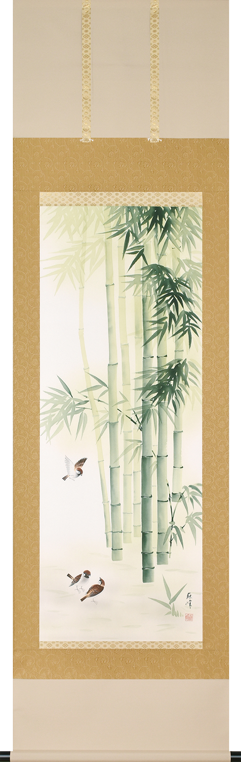 竹に雀　富岡蘇峰　尺五立（特殊印刷工芸作品）