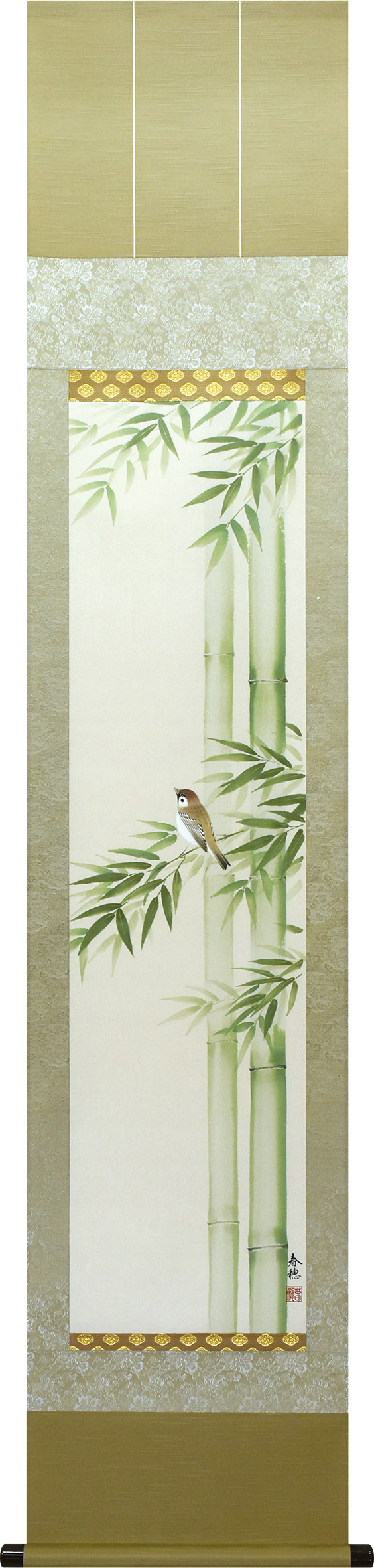 竹に雀　藤田春穂　九寸立（直筆）