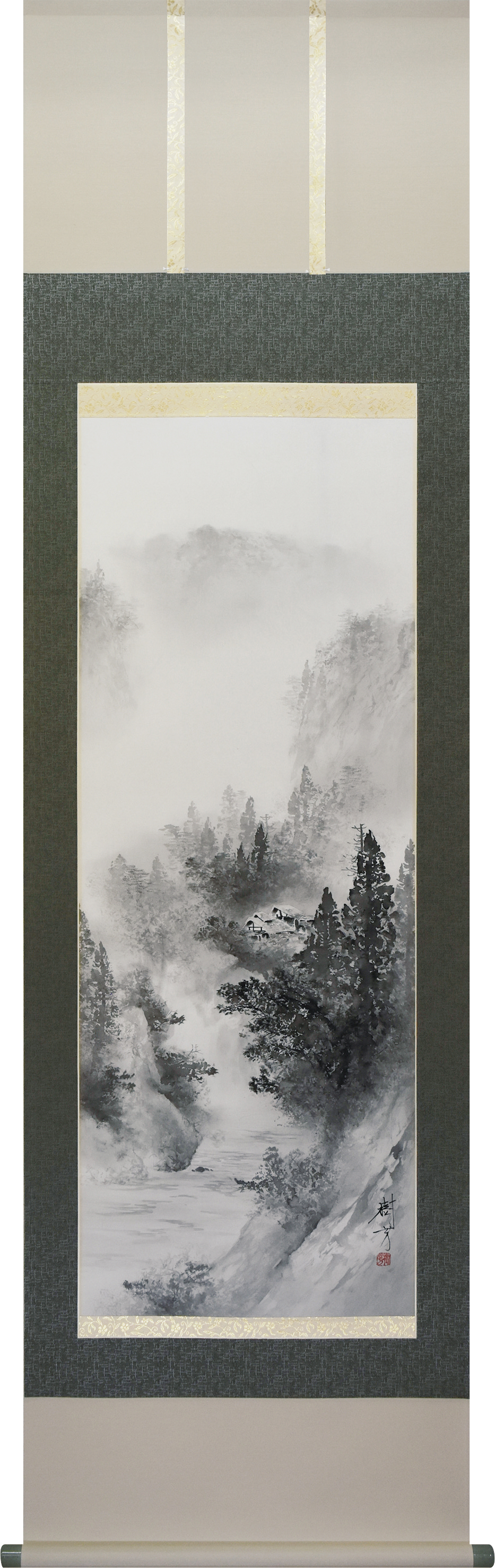水墨山水　中沢樹芳　尺五立（直筆）