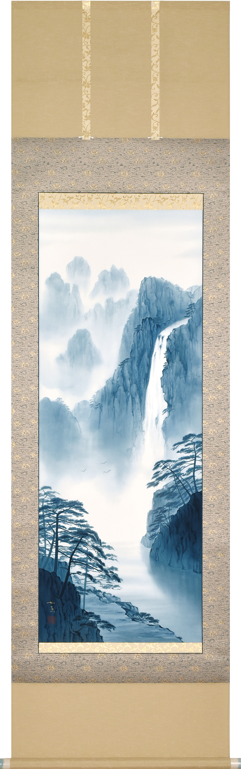 瀑布山水図　白木加葉　尺五立（直筆）