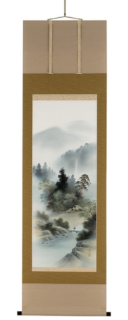 彩色山水　中野長春（直筆）  画像　掛軸（掛け軸）　