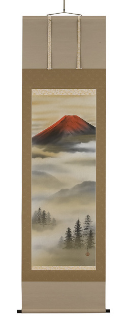 朱映富士　岩田東嶺（直筆）  画像　掛軸（掛け軸）　