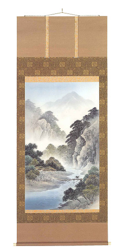 彩色山水　森　邦堂（直筆） の掛軸（掛け軸）