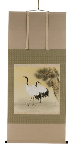 双鶴 青柳北彩（直筆）　掛軸（掛け軸）