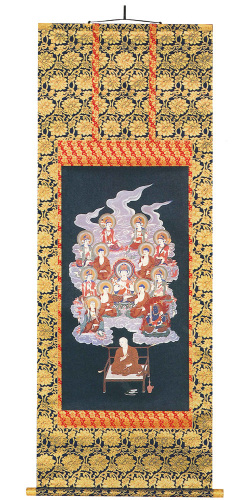 真言十三佛御大師入（印刷紺地）　掛軸（掛け軸）
