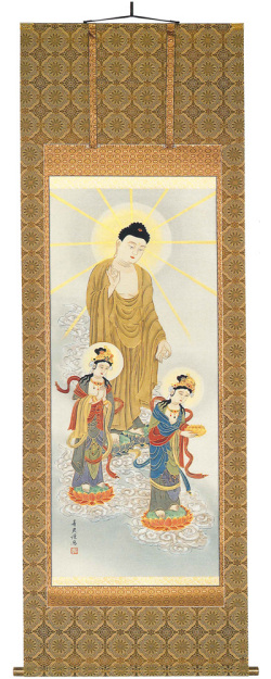 阿弥陀三尊佛　岩本　寿官（直筆）　掛軸（掛け軸）