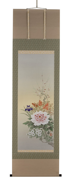 四季草花　佐々木愛日（直筆）画像　掛軸（掛け軸）　