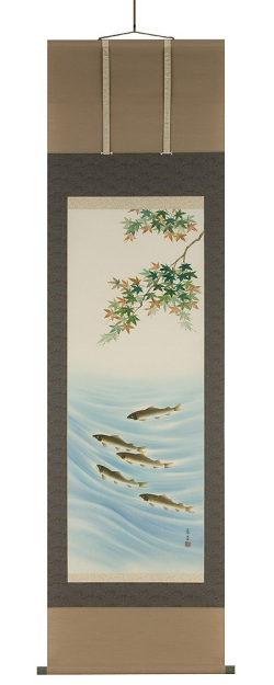 泳鮎　石原章堂（直筆）　掛軸（掛け軸）　