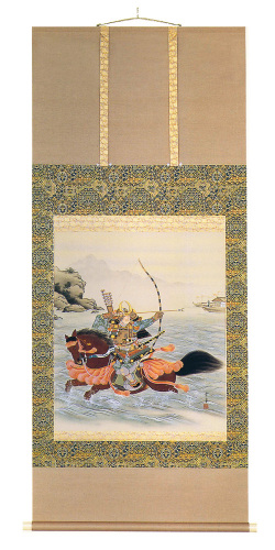 大幅　武者　那須の與一　石原　章堂（直筆）　掛軸（掛け軸）
