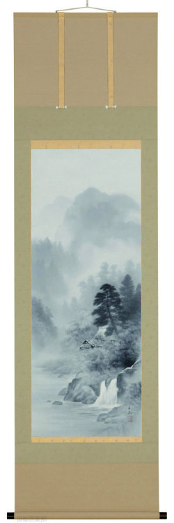 掛軸 水墨山水 尺五立 高橋長流（直筆） 【掛け軸の販売専門店 掛軸