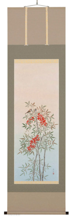 「富岳金龍図」　鈴木秀湖　掛け軸 掛軸 共箱あり 南天に雀 鈴木秀湖（直筆）【掛け軸の販売専門店 掛軸倶楽部】