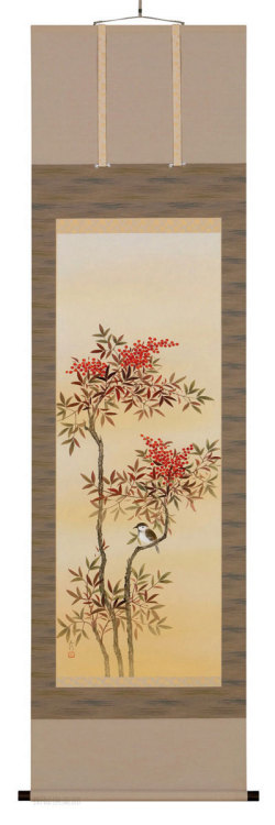 南天に雀　川島正行【直筆作品】