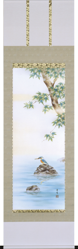 楓に川蝉　吉田豊青　尺五立（直筆）
