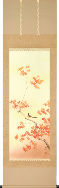 紅葉に小禽　富田蘇峰　九寸立（特殊印刷工芸作品）