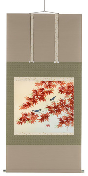 紅葉に小鳥　鈴木秀湖（直筆）　掛軸（掛け軸）