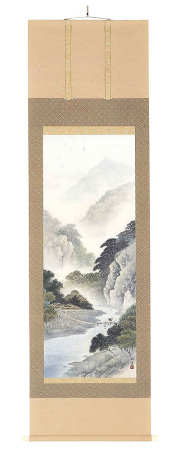 彩色山水 森　邦堂（直筆） の掛軸（掛け軸）
