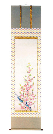 桃の花　鈴木秀湖（直筆）　掛軸（掛け軸）