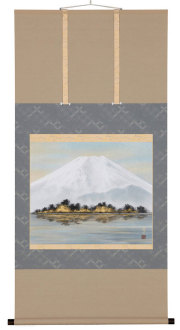 【特価軸】掛け軸 掛軸　富士◆稲垣雅彦 尺八横 (真筆・新品) 共箱・タトウ箱付 富士 品質重視・こだわりの掛軸専門店 掛軸倶楽部