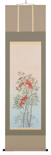 南天に雀　鈴木秀湖【直筆作品】