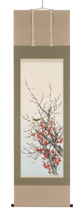 紅白梅　鈴木秀湖（直筆）　掛軸（掛け軸）